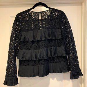 J.Crew Black Lace Top with Ruffle Pleats